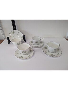 Franconia Silver Thistle Set of 4 Tea Cups and Saucers